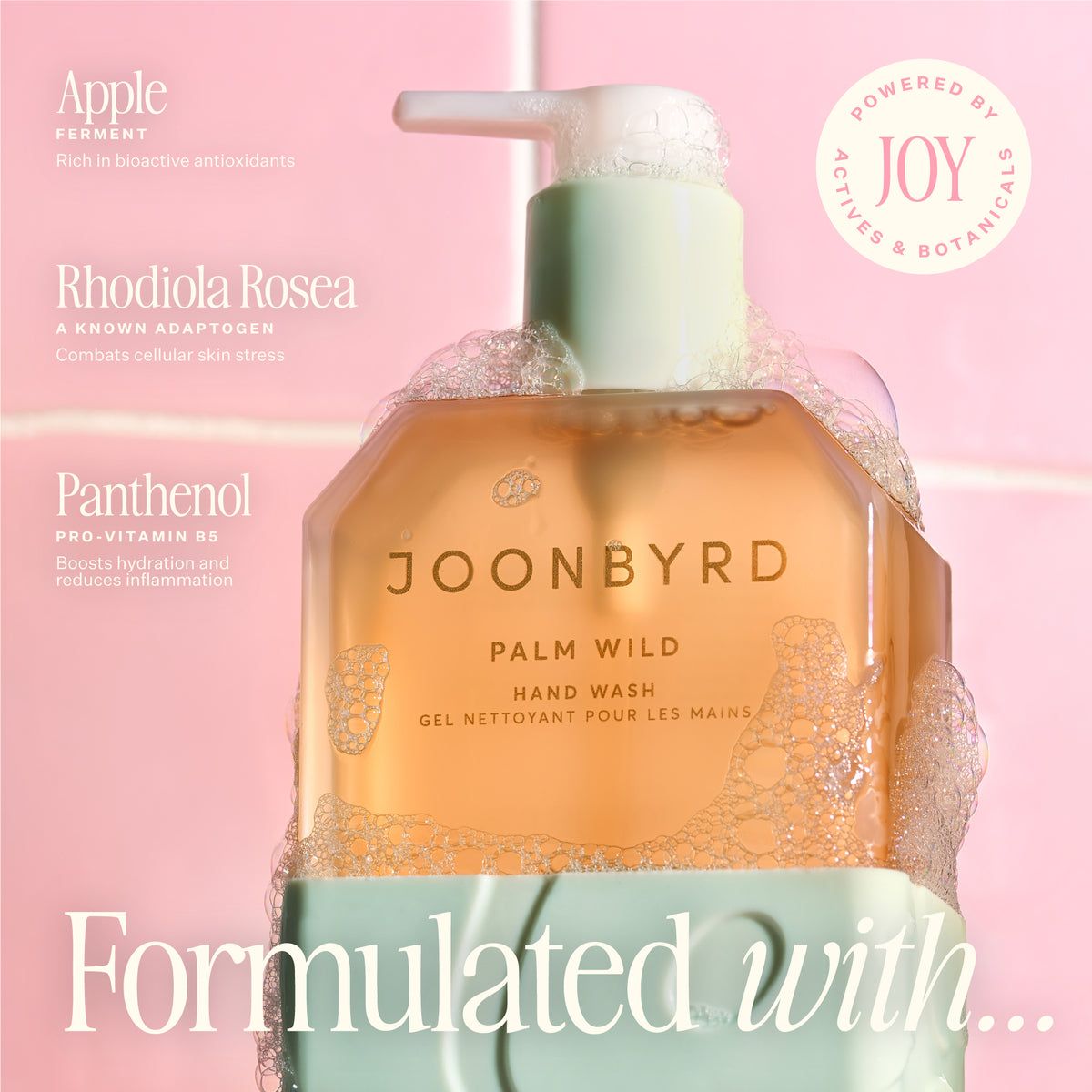 PALM WILD Hand Wash is formulated with Apple ferment extract (rich in bioactive antioxidants), Rhodiola Rosea (A known adaptogen that combats cellular skin stress) and Panthenol (pro-vitamin B5 that boosts hydration and reduces inflammation).
